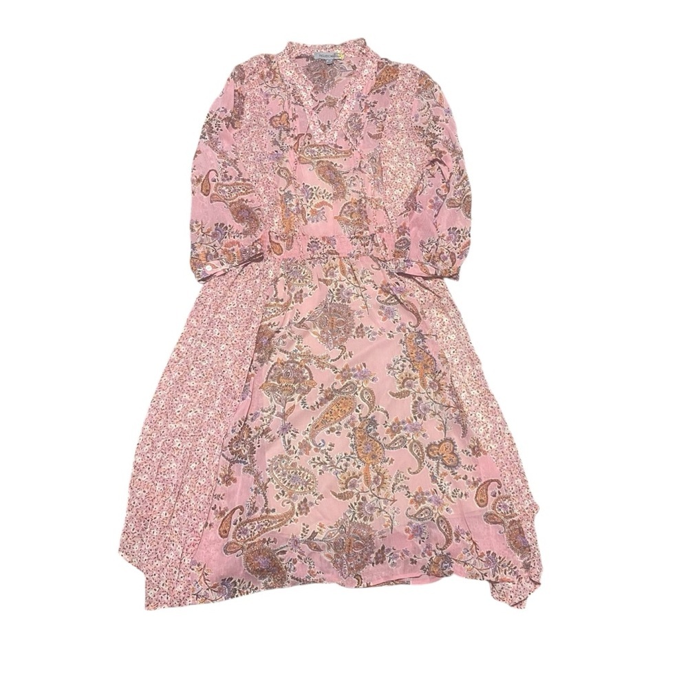Figueroa & Flower Women's NWT Pink Paisley Cottage Core  V-Neck Dress Sz XL